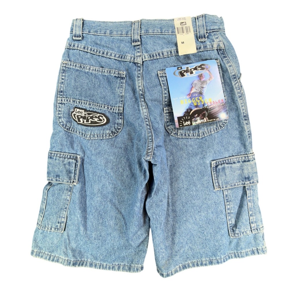 Lee Pipes Vintage 90s Skater Cargo Shorts Boys M Blue Denim NOS Deadstock USA